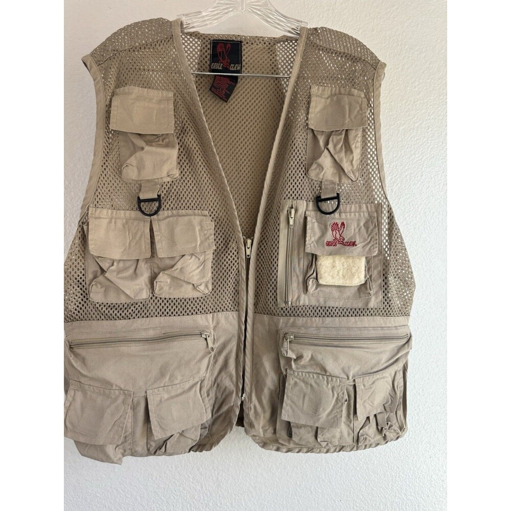 Eagle Claw Tan Vintage Hunting Fishing Vest Outdoor Mens L-XL